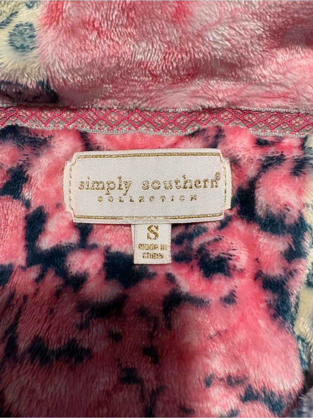 Simply Southern Pink & Navy Patchwork Quilted Quarter Zip Fleece Pullover Size S - Picture 3 of 4